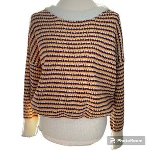 Listicle Crochet Knit Chunky Sweater, Small, Maroon, Mustard Yellow, Ivory, EUC
